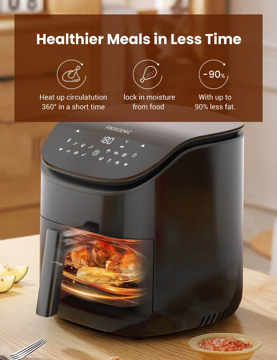 Proscenic T20 1500W Multifunctional Air Fryer With Smart Digital LED Touch-Screen Panel Oil-Free Fryer 220V EU Plug