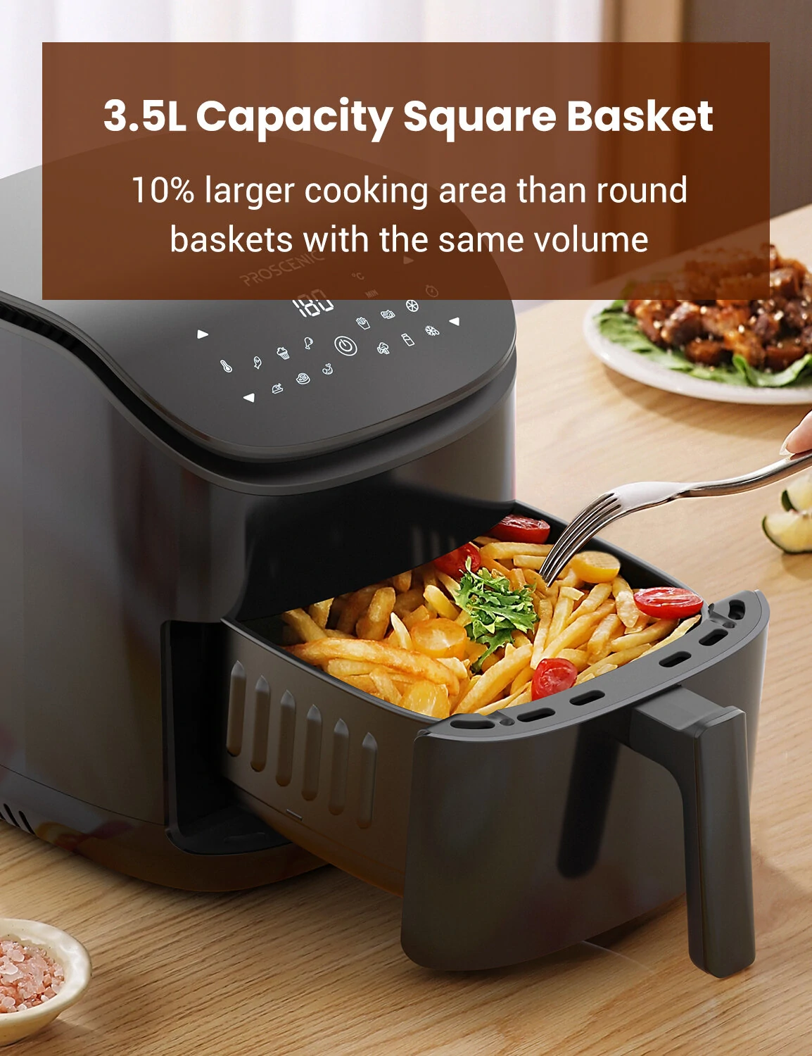 Proscenic T20 1500W Multifunctional Air Fryer With Smart Digital LED Touch-Screen Panel Oil-Free Fryer 220V EU Plug