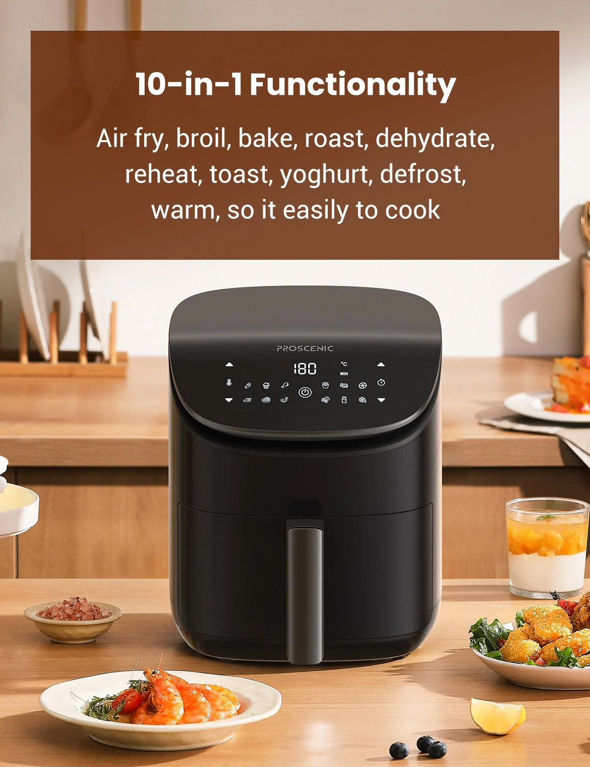 Proscenic T20 1500W Multifunctional Air Fryer With Smart Digital LED Touch-Screen Panel Oil-Free Fryer 220V EU Plug