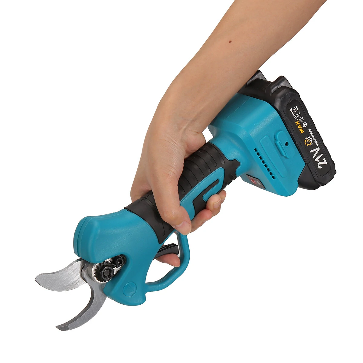 VIOLEWORKS 21V Brushless Pruning Shears with 1500mAh Battery and EU Plug Charger in Blue and Black  Packaged in CE-Labeled Paper Box