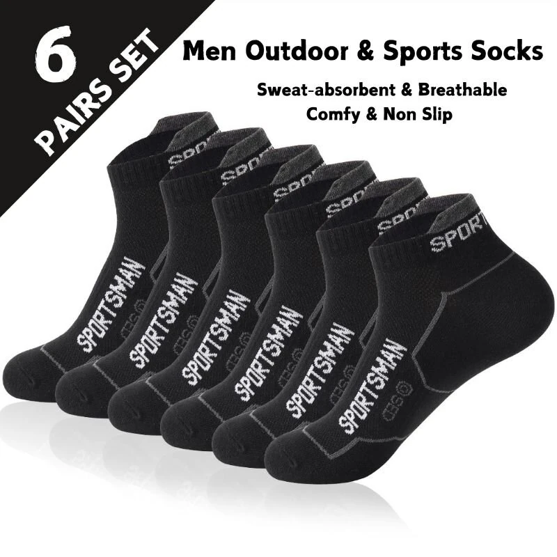 6 Pairs High Quality Men's Sports Socks Men Non Slip Athletic Short Socks Comfy Cotton Socks Breathable Run Ankle Socks