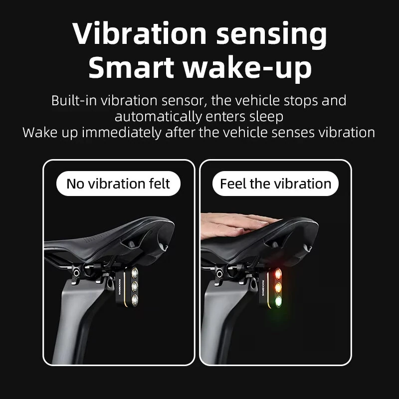 ROCKBROS Smart Vibration Brake Sensor Bike Taillight 460mAh Battery 5 Light Modes Type-C Rechargeable IP64 Waterproof Wear-resistant Bicycle Rear Light for Night Cycling