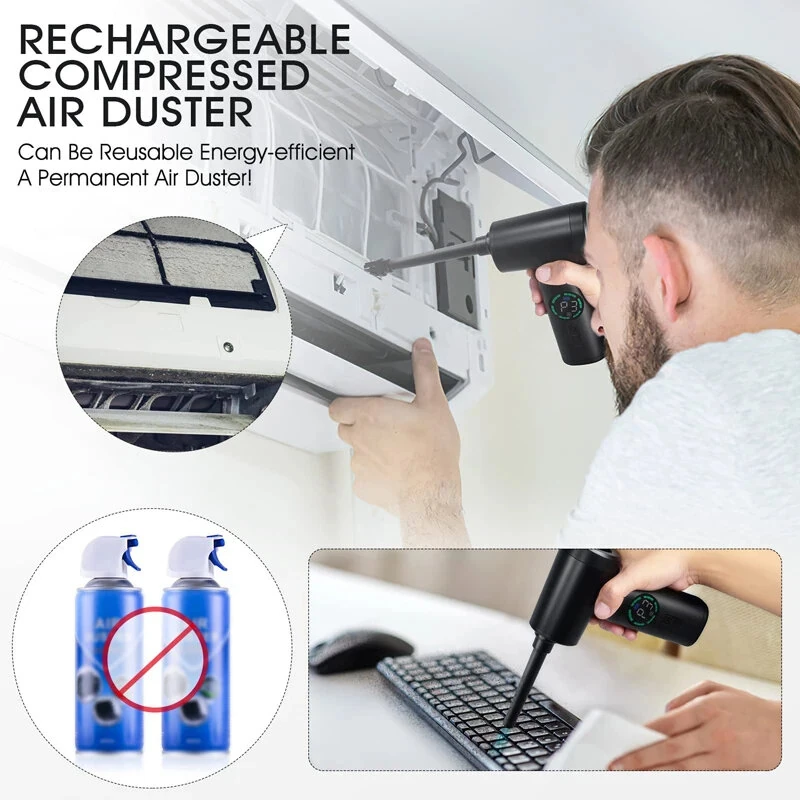 2 In 1 6000mAh Cordless Portable Digital Display Air Duster  Blower Vacuum Cleaner Portable Car Vacuum Cleaner Compressed Air Blower for Keyboard Computer Car Washing