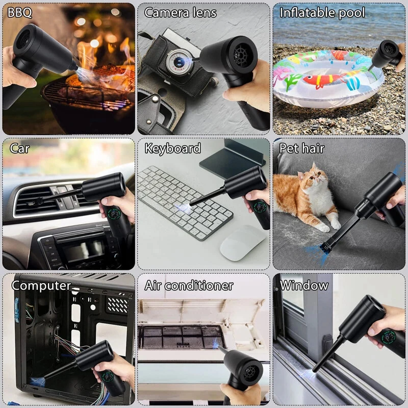 2 In 1 6000mAh Cordless Portable Digital Display Air Duster  Blower Vacuum Cleaner Portable Car Vacuum Cleaner Compressed Air Blower for Keyboard Computer Car Washing