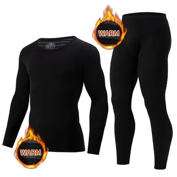 2 Pcs Men's Warm Compression Base Layer Set, Thermal Underwear Long Johns Moisture Wicking & Breathable Basic Black Thermal Long Sleeve & Leggings Men Underwear Set For Outerdoor Skiing Runni