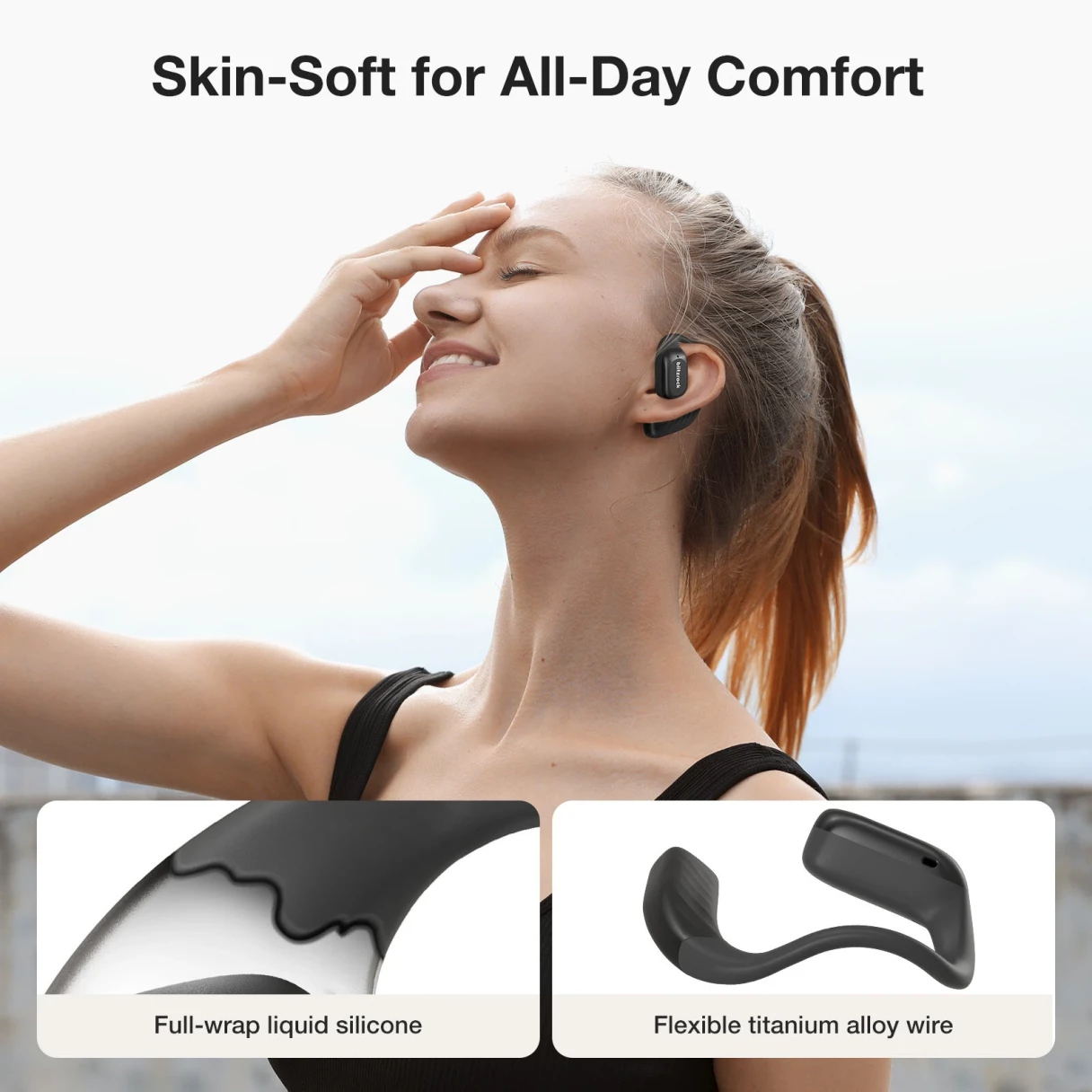 BlitzRock BR-CT3 Open Ear Earbuds bluetooth V5.4 Earphones Air Conduction Earhook Enhanced Bass 4 Mics Clear Calls App Control 28H Playtime Sports Headphones