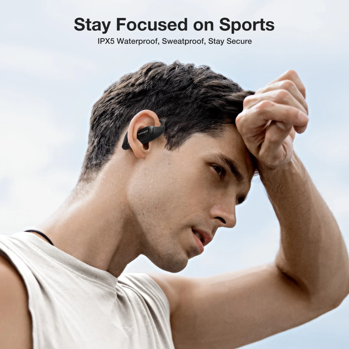 BlitzRock BR-CT3 Open Ear Earbuds bluetooth V5.4 Earphones Air Conduction Earhook Enhanced Bass 4 Mics Clear Calls App Control 28H Playtime Sports Headphones