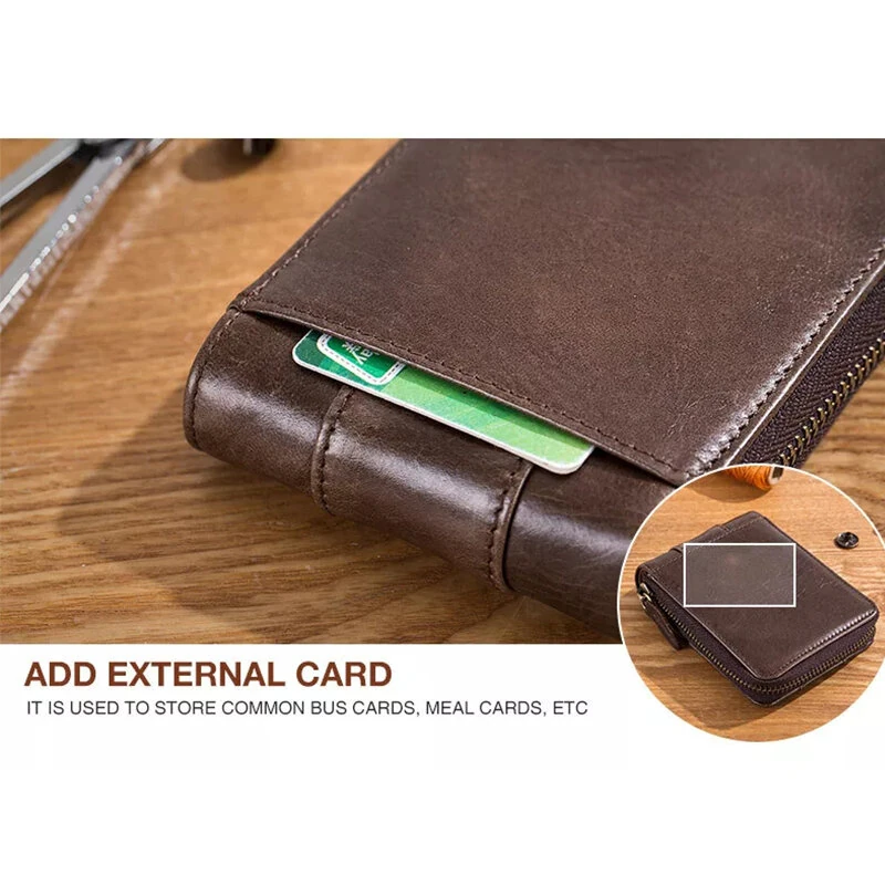 BULLCAPTAIN Genuine Leather Zipper Men Wallets Multi Card Slot ID Card Mini Holder Bags Bussiness Casual Coin Purse