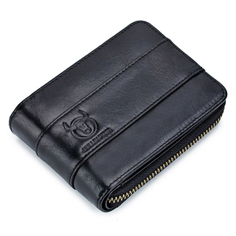 BULLCAPTAIN Genuine Leather Zipper Men Wallets Multi Card Slot ID Card Mini Holder Bags Bussiness Casual Coin Purse