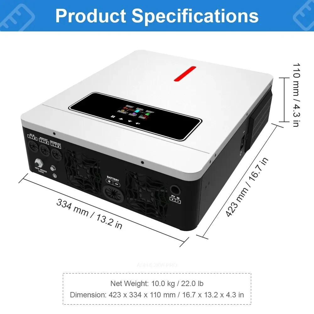 [EU Direct] DAXTROMN Power 6.2KW Solar Inverter 48VDC Mppt 6200W Pure Sine Wave Charge Controller 120A Off Grid On Grid AGH-6.2KW-PRO