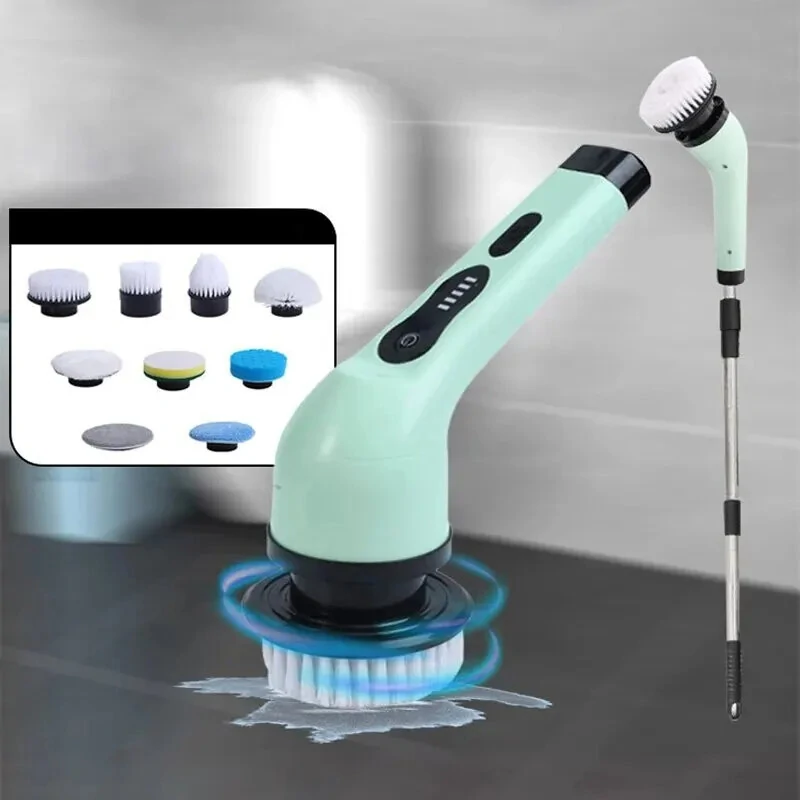 2000mAh Multifunctional Cordless Electric Cleaning Brush with 9 Brush Heads Electric Cleaning Brush Bathroom Window Kitchen Automotive Household Rotating Cleaning Machine