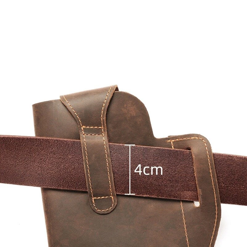 BULLCAPTAIN Genuine Leather Waist Bag for Men Belt Bag Packs 7inch Cell Phone Purse Waist Bag Wear Buckle Retro Belt Pack