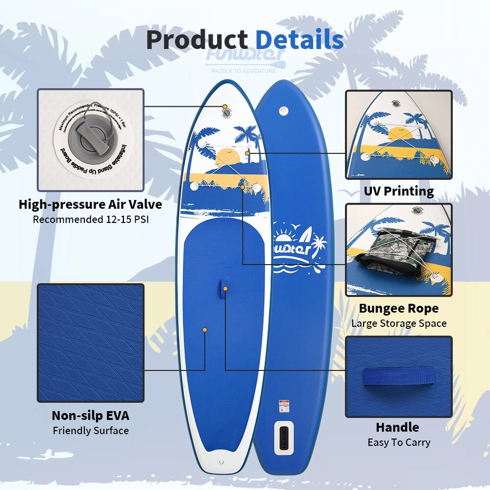 [EU Direct] FunWater 31Series 335cm Large Size Inflatable Stand Up Paddle Board Surfboard Complete Paddleboard Accessories Adjustable Paddle, Pump, ISUP Travel Backpack, Leash, Adult Paddle Board  SUPFW31A/SUPFW31B/SUPFW31C/SUPFW31D/SUPFW31E