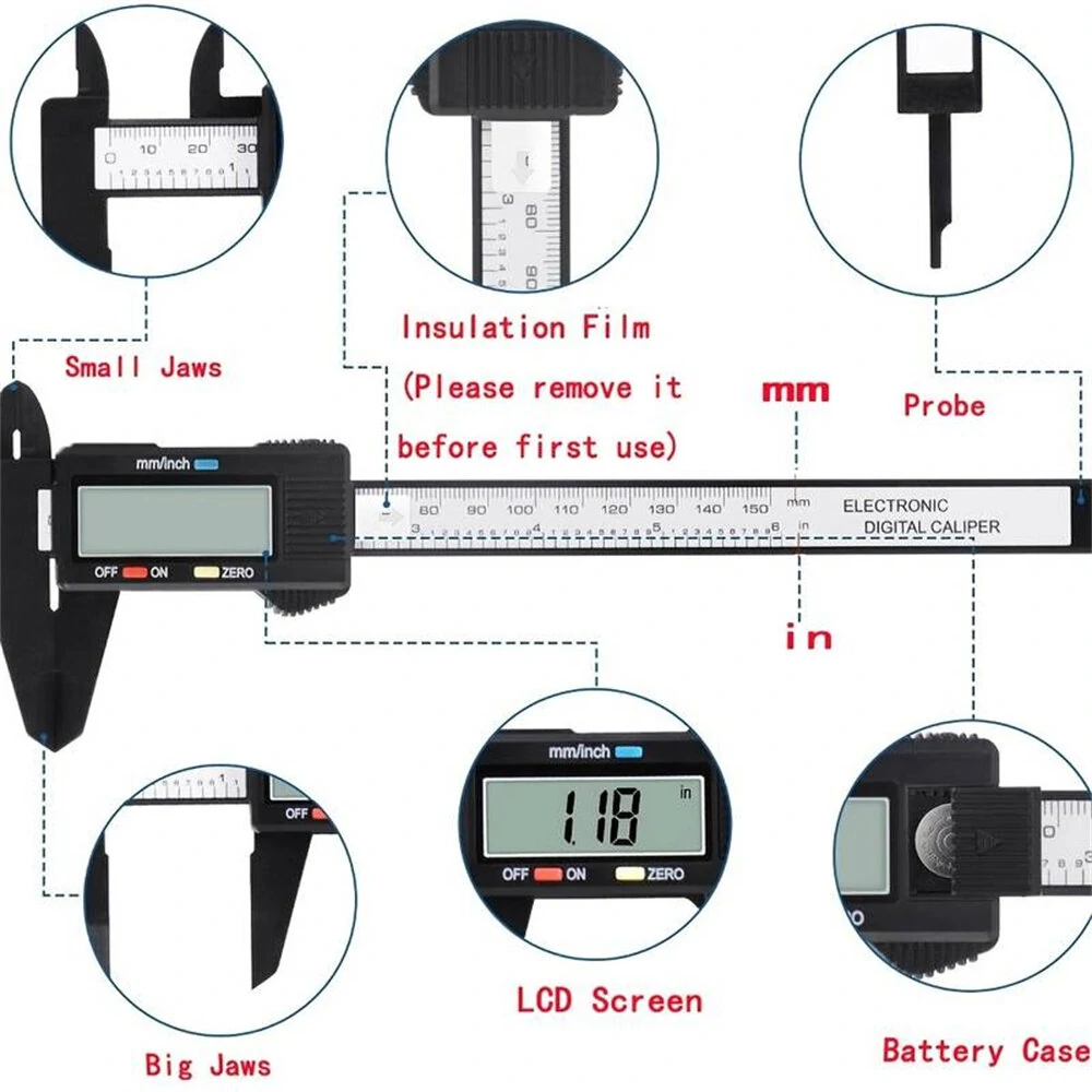 1PCS 150mm Electronic Digital Caliper Dial Vernier Caliper Gauge Micrometer Measuring Tool Digital Ruler Including Batteries