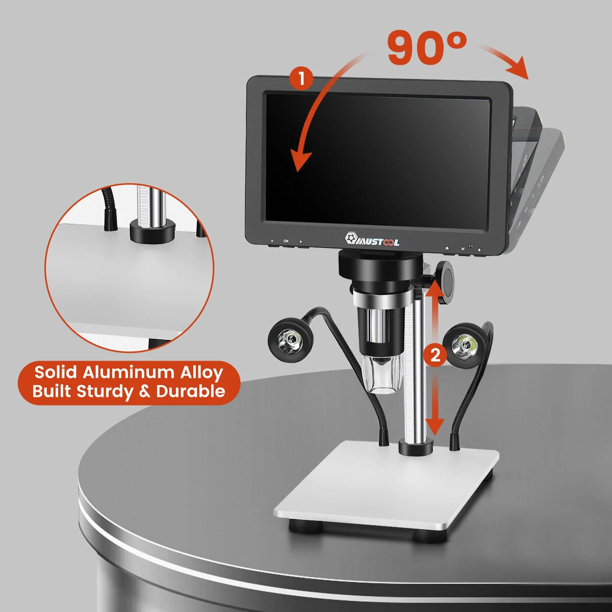 Mustool DM9 Digital Microscope 7-inch 1200X Magnifying w/Reflect cover High Resolution 1080FHD Video Adjustable LED Lights Manual Focus Remote Control Compatible with Windows and Ma OS