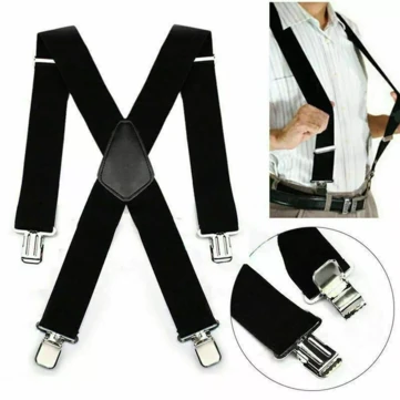 Men's Suspenders With 5cm Widened And Comfortable Elastic Straps, Adjustable 4 Clips For Trousers, Classic Black Suspenders Elastic X-Back