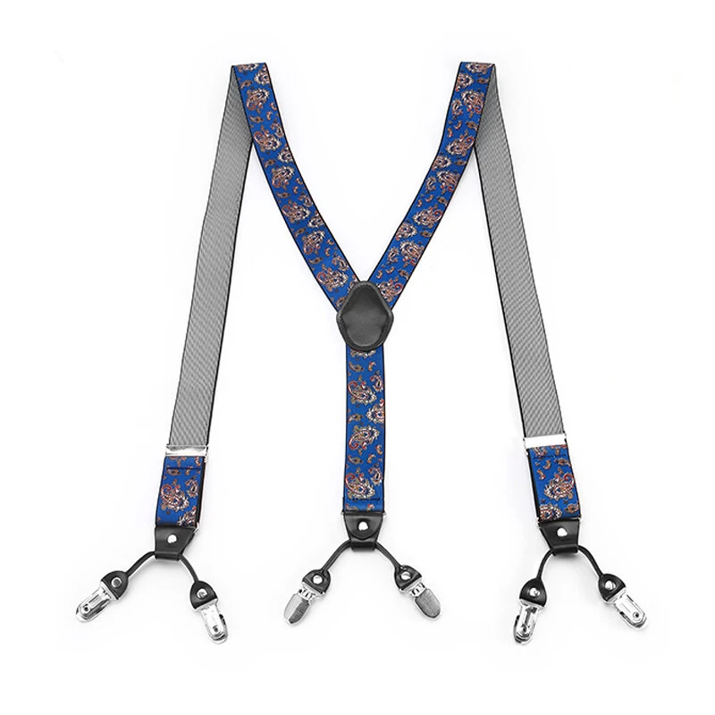 125CM Men's Fashion Suspenders Adjustable Strappy Y-Back, Business Print High Elastic Suspenders with 6 Clips