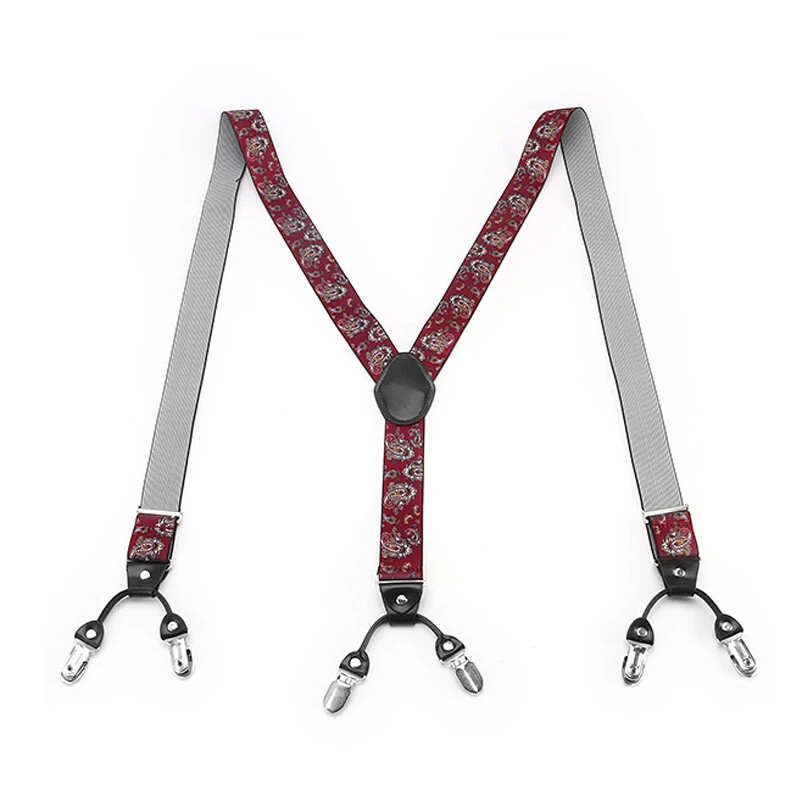 125CM Men's Fashion Suspenders Adjustable Strappy Y-Back, Business Print High Elastic Suspenders with 6 Clips