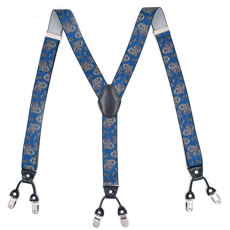 125CM Men's Fashion Suspenders Adjustable Strappy Y-Back, Business Print High Elastic Suspenders with 6 Clips