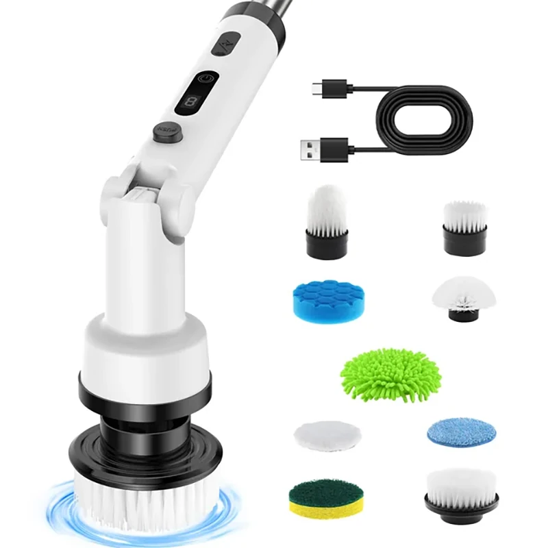 Foldable Rotating Cordless Long Handle Electric Cleaning Brush with 9 Heads Long Handle Electric Cleaning Brush Household Handheld Multifunctional Foldable Rotating No Dead Angle Cleaning Kitchen Bathroom