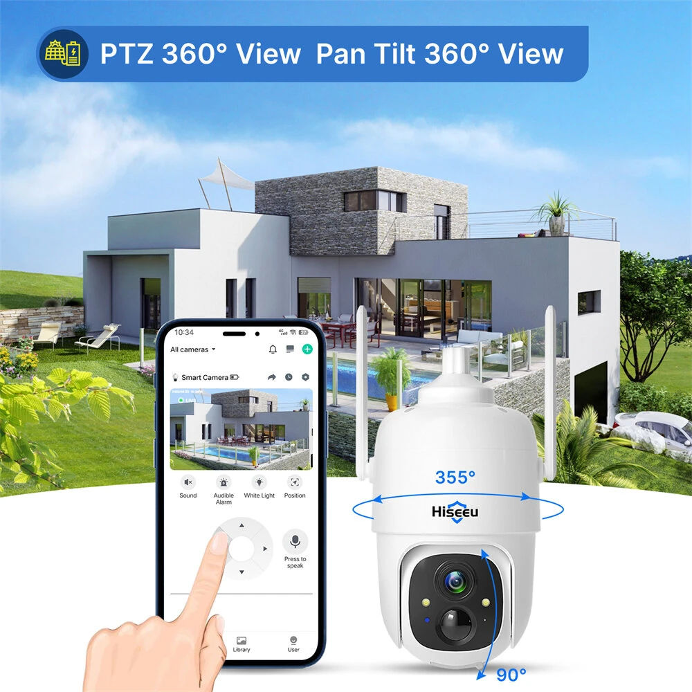 2pcs Hiseeu 2CQ1 3MP Solar WIFI IP Camera Wireless Outdoor IP66 Waterproof Battery Solar Powered PIR Human Detection 2-Way Audio Night Vision Pan Tilt Multi View