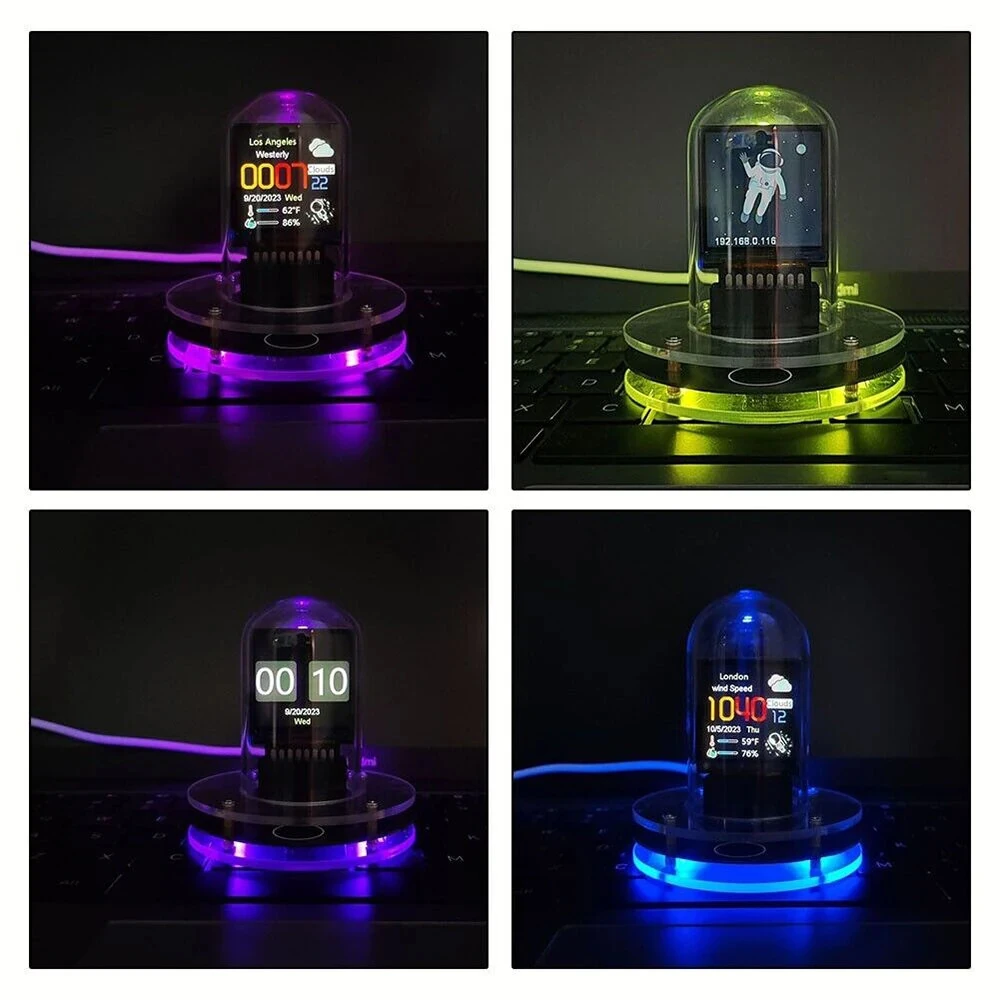 Smart WIFI RGB Neon Tube Clock Nixie Tube Clock Smart Wifi Glow DIY Tube Clocks Cyber Style Digital Table Clock Visual Display Changeable Auto Update