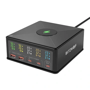 BlitzWolf® 868H 160W 5-Port USB PD Desktop Charger Dual USB-A QC3.0+Dual PD65W Type-C+65W Type-C PD3.0 with 15W 10W 7.5W 5W Wireless Fast Charger for iPhone 14 14 Pro Max for Samsung Galaxy Z