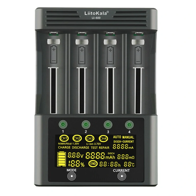 LiitoKala Lii-600 LCD Display Battery Charger For Li-ion 3.7V and NiMH 1.2V Battery Suitable for 18650 26650 21700 26700 AA AAA 12V5A  Battery Smart Charger