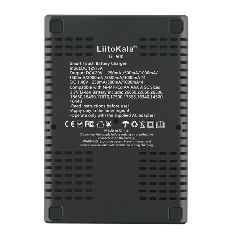 LiitoKala Lii-600 LCD Display Battery Charger For Li-ion 3.7V and NiMH 1.2V Battery Suitable for 18650 26650 21700 26700 AA AAA 12V5A  Battery Smart Charger