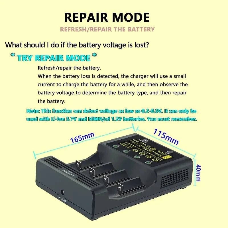 LiitoKala Lii-600 LCD Display Battery Charger For Li-ion 3.7V and NiMH 1.2V Battery Suitable for 18650 26650 21700 26700 AA AAA 12V5A  Battery Smart Charger