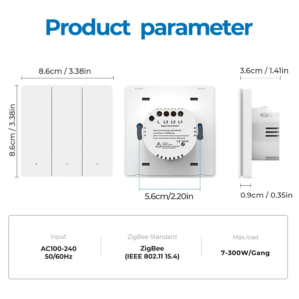 Tuya Zigbe Smart Light Switch Wall Button Switch No Neutral Wire No Capacitor Needed Smart Life APP Voice Remote Control with Alexa Google Home