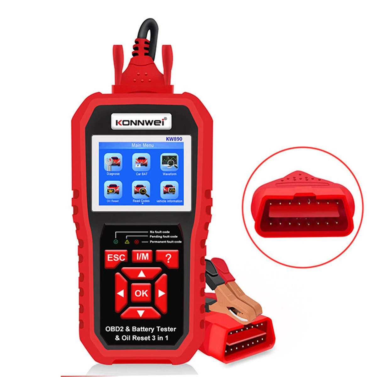 KONNWEI KW890 3in1 OBD2 12V Automotive Fault Diagnosis Scanner Instrument Battery Tester Oil Sevice Light Reset for Lead Acid Car SUV Light Truck