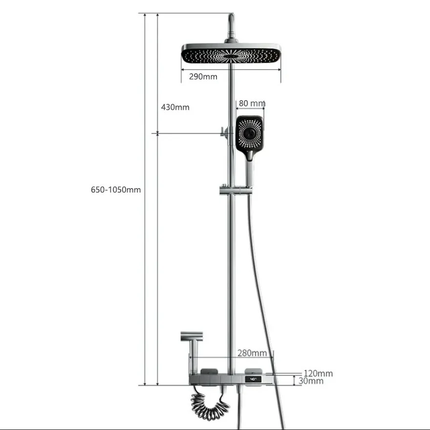 Agsivo High Pressure Shower Copper Body Kit Piano Keys Thermostat LED Digital  4 Modes Faucet Household Copper Booster Shower High Pressure Spray Gun