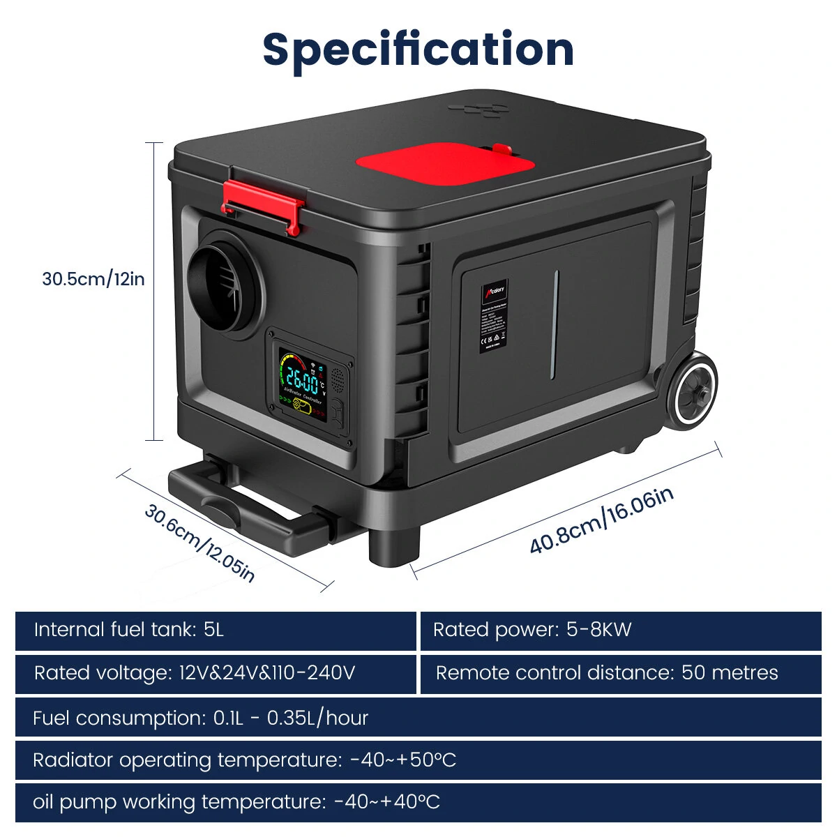 Hcalory Diesel Heater 8KW, Portable Diesel Air Heater All-in-one 110V-240V AC & 12V 24V DC, Parking Heater with Bluetooth Control and LCD Screen,Support 5L