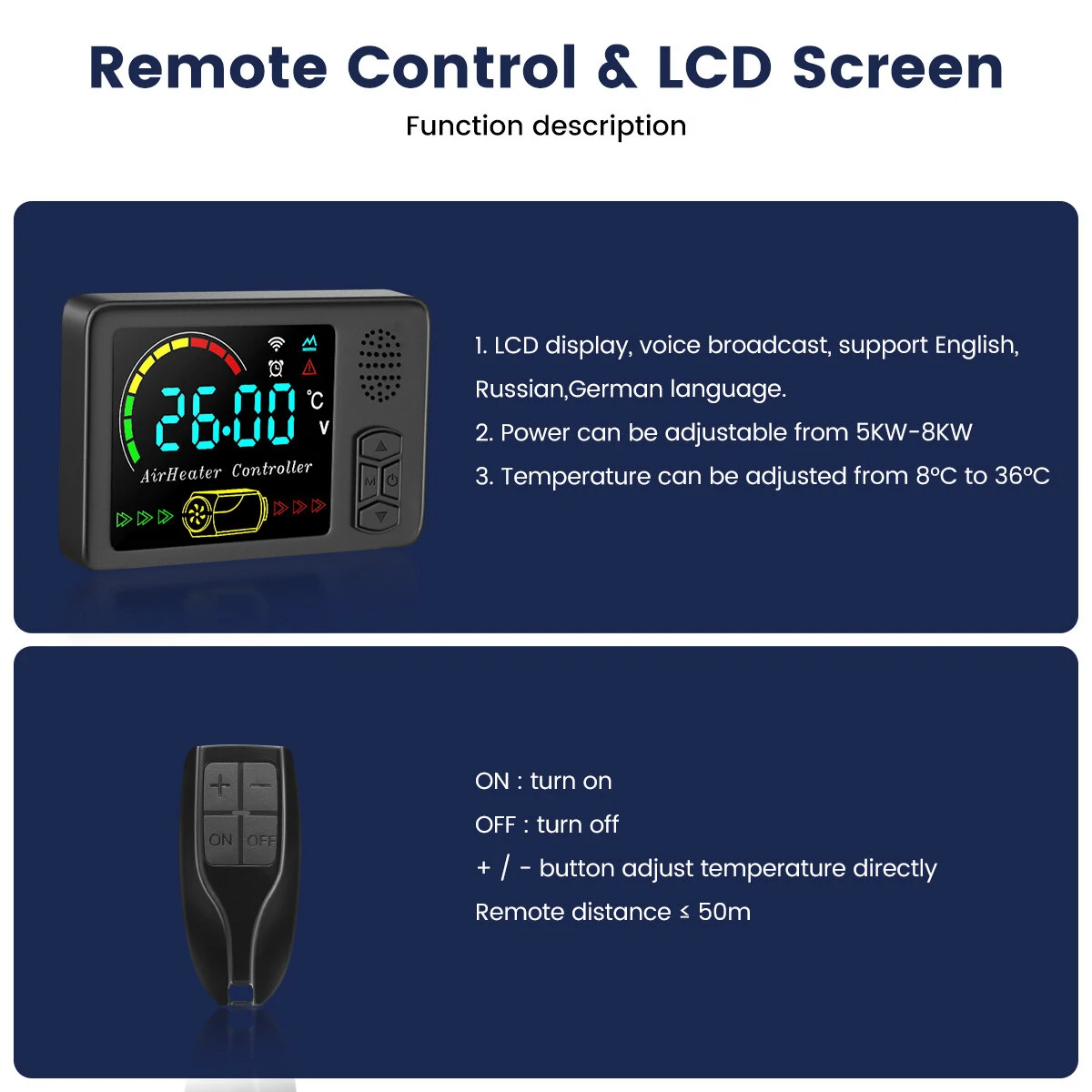 Hcalory Diesel Heater 8KW, Portable Diesel Air Heater All-in-one 110V-240V AC & 12V 24V DC, Parking Heater with Bluetooth Control and LCD Screen,Support 5L