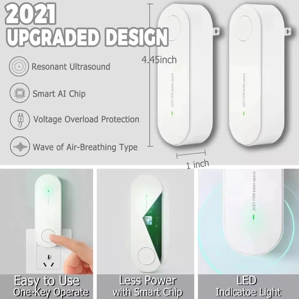 Ultrasonic Pest Repellent 3-in-1 Triple Frequency 360 Degree Coverage Easy Installation Chemical-Free Safe for Pets and Children 800-1800 ft²