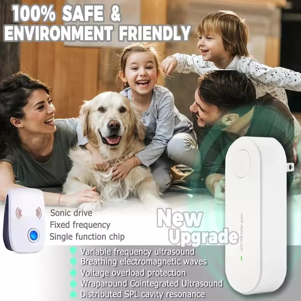 Ultrasonic Pest Repellent 3-in-1 Triple Frequency 360 Degree Coverage Easy Installation Chemical-Free Safe for Pets and Children 800-1800 ft²