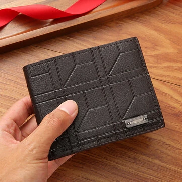 Men Bifold Wallet Fashion Soft PU Leather Money Clip Multicard Slot Card Holder Thin Purse Simple Checked Short Wallet