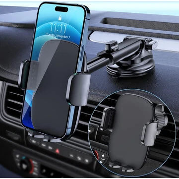 Car Phone Mount Adjustable Air Vent Dashboard Stand Gravity Phone Holder Spiral Hook + Suction Cup Style Navigation Fixed Instrument Console Mobile Phone Support Bracket