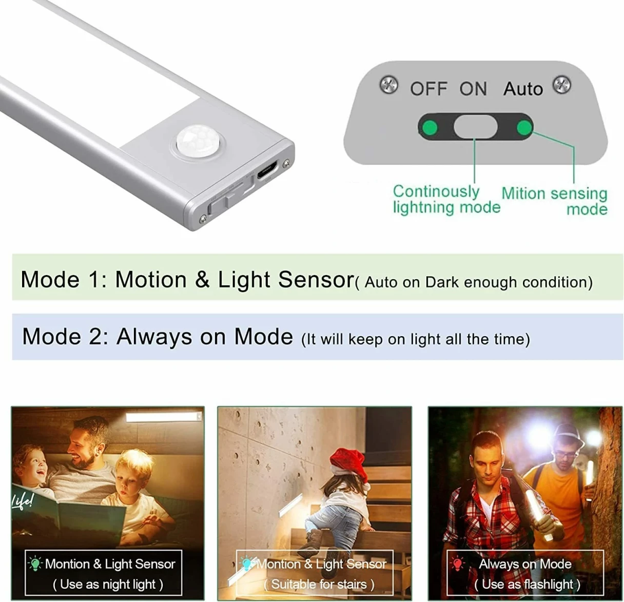 Motion Sensor Cabinet Light Rechargeable Night Light for Closets Cabinets Kitchens Cupboards