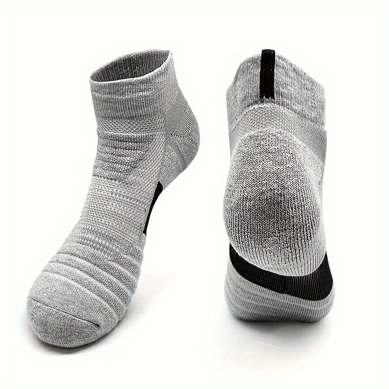 5 Pairs Men's Sports Socks, Thick Towel Basketball Socks, Wicking Sweat Breathable Running Cycling Socks, High Elastic Outdoor Activities Ankle Socks