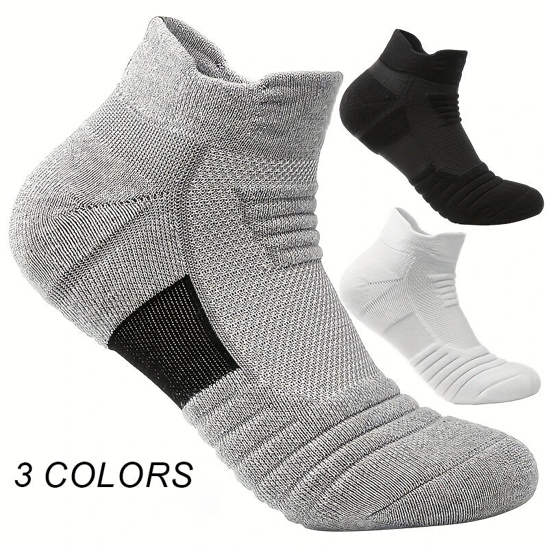 5 Pairs Men's Sports Socks, Thick Towel Basketball Socks, Wicking Sweat Breathable Running Cycling Socks, High Elastic Outdoor Activities Ankle Socks