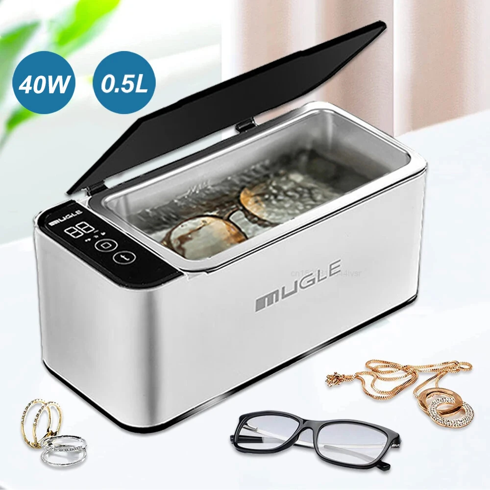 Mugle 40W Portable Jewelry Cleaner 46kHz U1trasonic Vibration Power with Touch Screen 4 Cleaning Times Setting and 304 Stainless Steel Tank for Glasses Watches