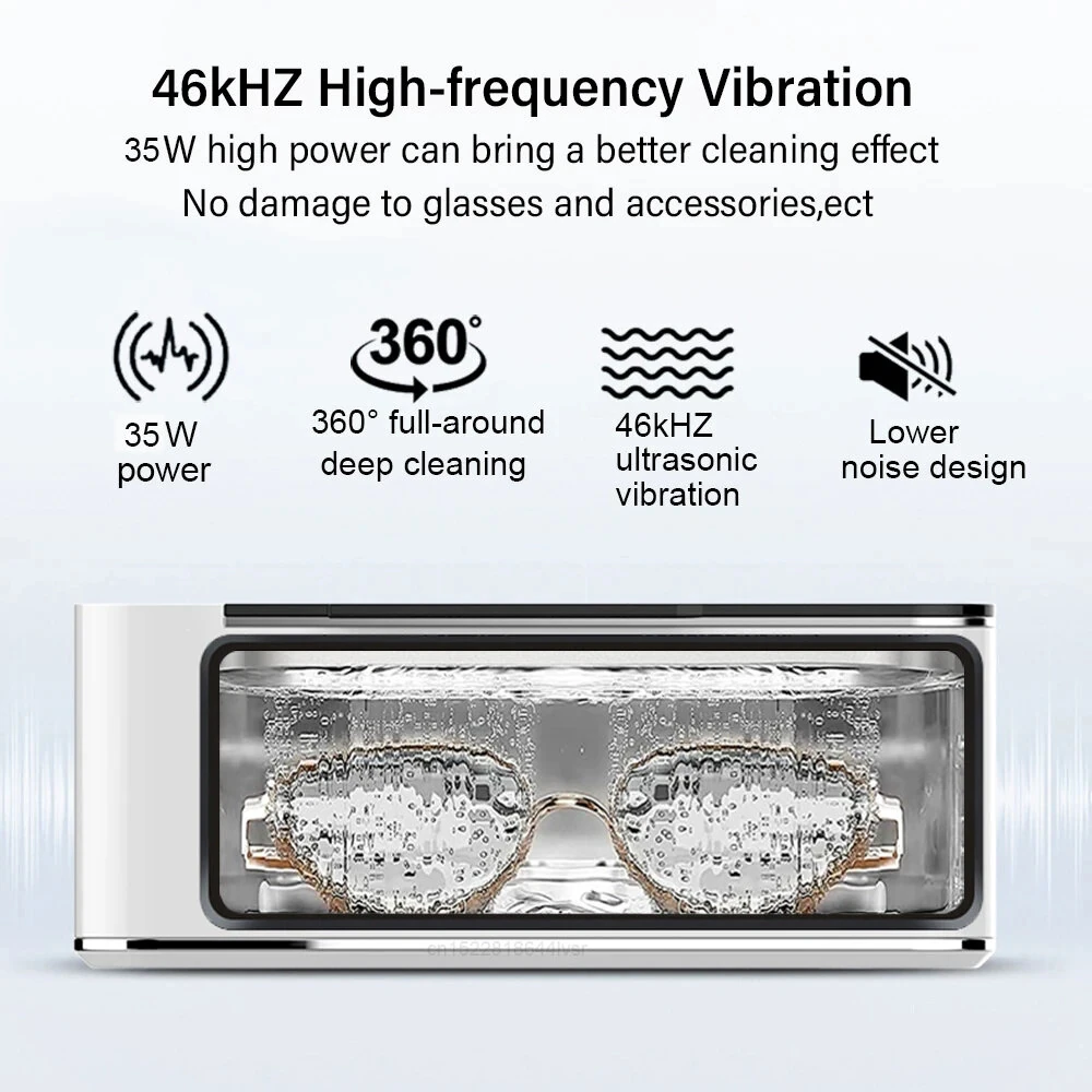 Mugle 40W Portable Jewelry Cleaner 46kHz U1trasonic Vibration Power with Touch Screen 4 Cleaning Times Setting and 304 Stainless Steel Tank for Glasses Watches