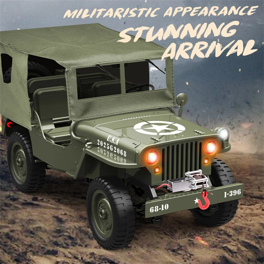 JJRC C8815 RTR 1/10 2.4G 4WD RC Car Willys Military Truck for Jeep Off-Road Climbing LED Light Optional Winch Canopy Metal Frame Rock Crawler Full Proportional Vehicles Models Toys