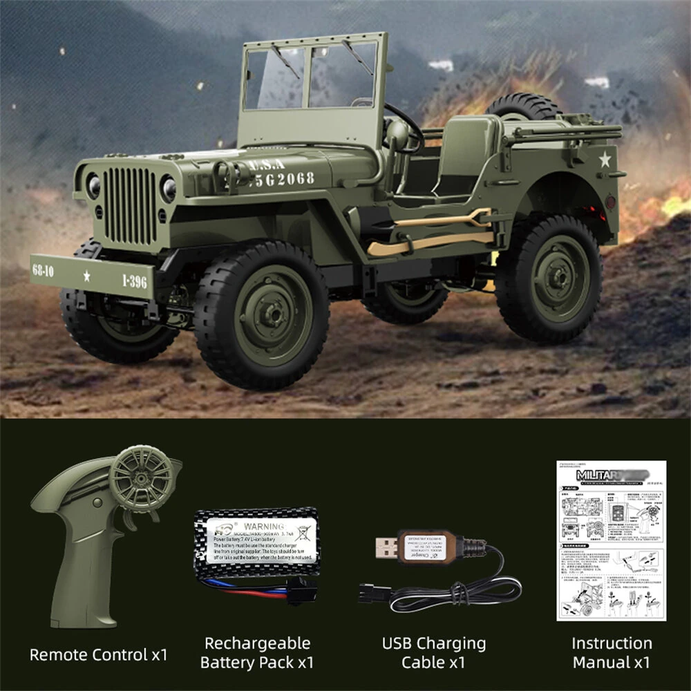 JJRC C8815 RTR 1/10 2.4G 4WD RC Car Willys Military Truck for Jeep Off-Road Climbing LED Light Optional Winch Canopy Metal Frame Rock Crawler Full Proportional Vehicles Models Toys