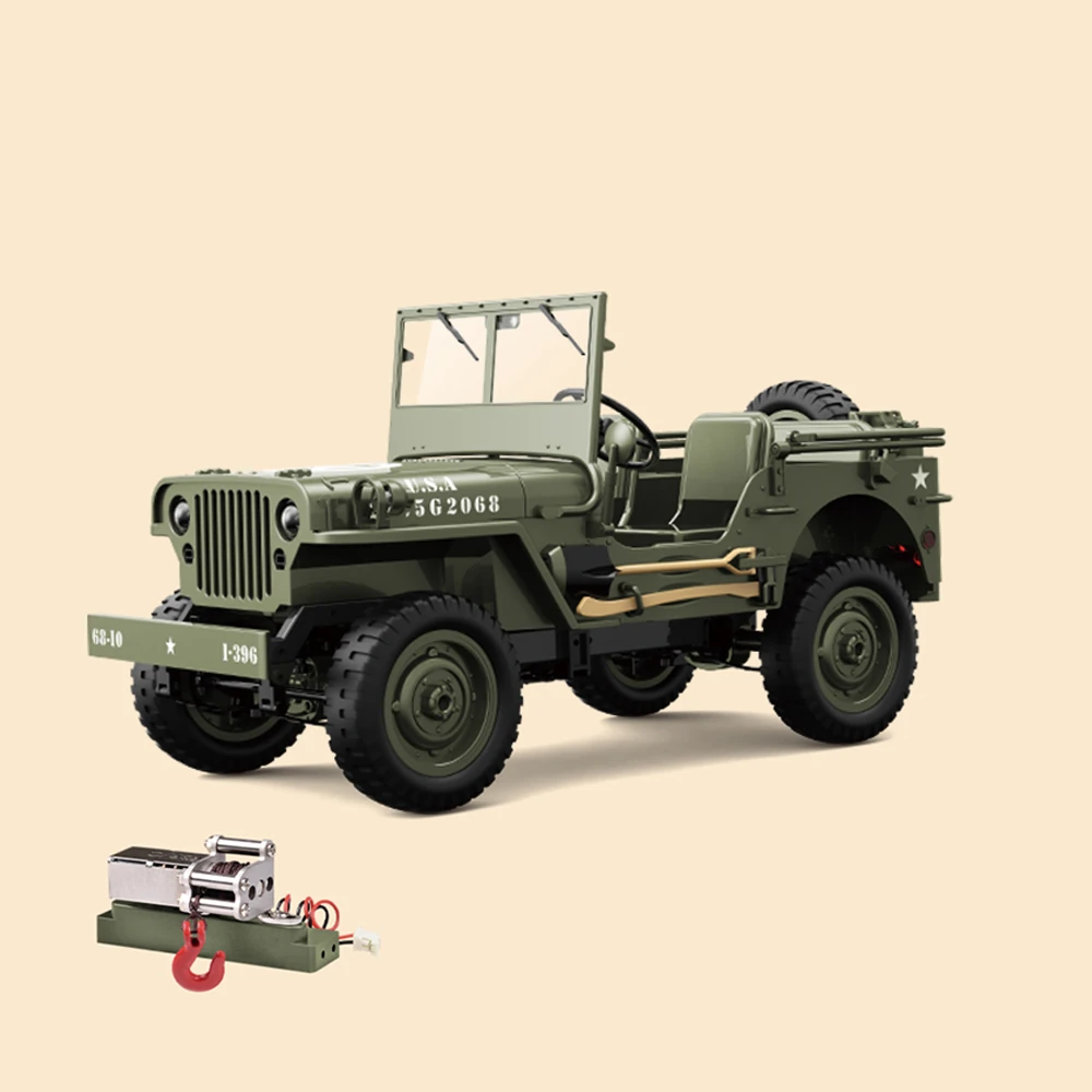 JJRC C8815 RTR 1/10 2.4G 4WD RC Car Willys Military Truck for Jeep Off-Road Climbing LED Light Optional Winch Canopy Metal Frame Rock Crawler Full Proportional Vehicles Models Toys