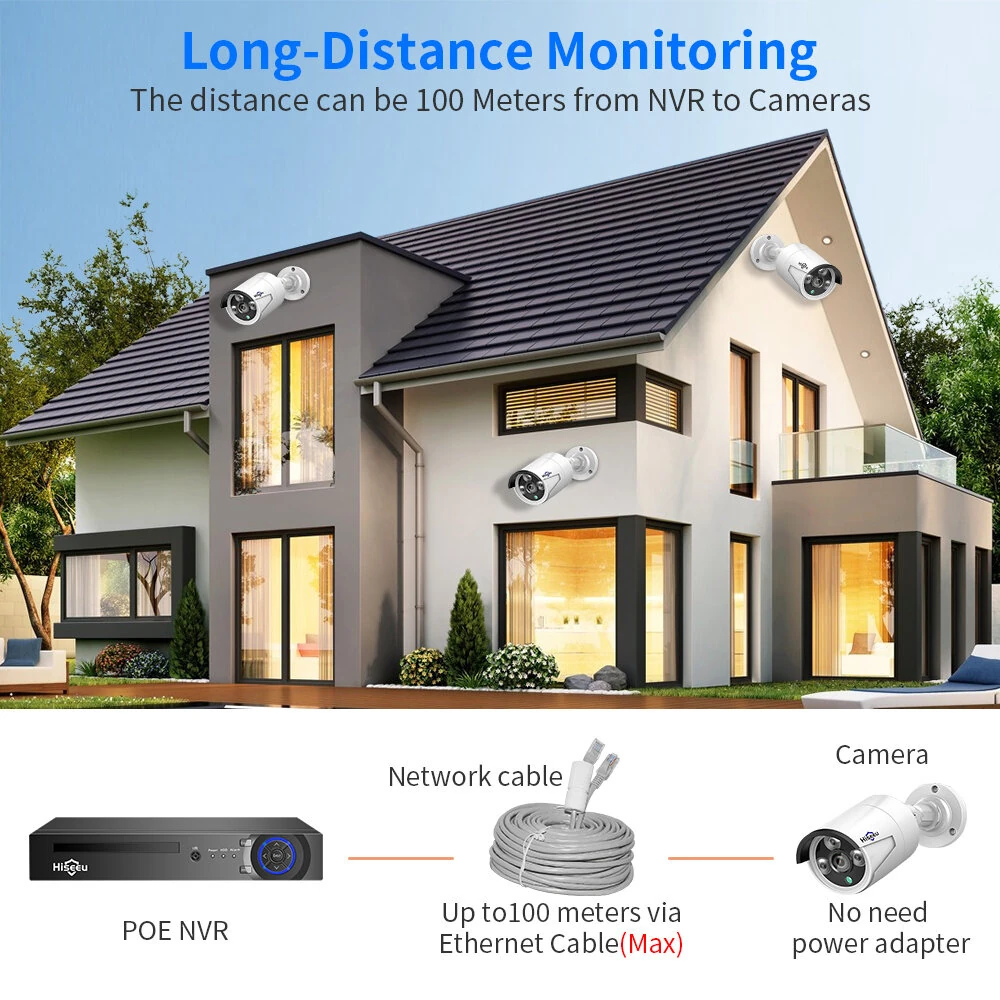 Hiseeu PK-4HB615 5MP H.265 POE IP Camera 4 Cameras Security System IP66 Waterproof Night Vision Audio Recording AI Detection XmEye Pro App Remote Access