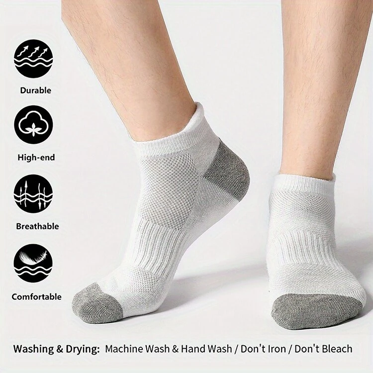 6 Pair Cotton Men Socks Comfy Solid Color Male's Short Sock Summer Cycling Breathable Mesh Running Ankle Socks