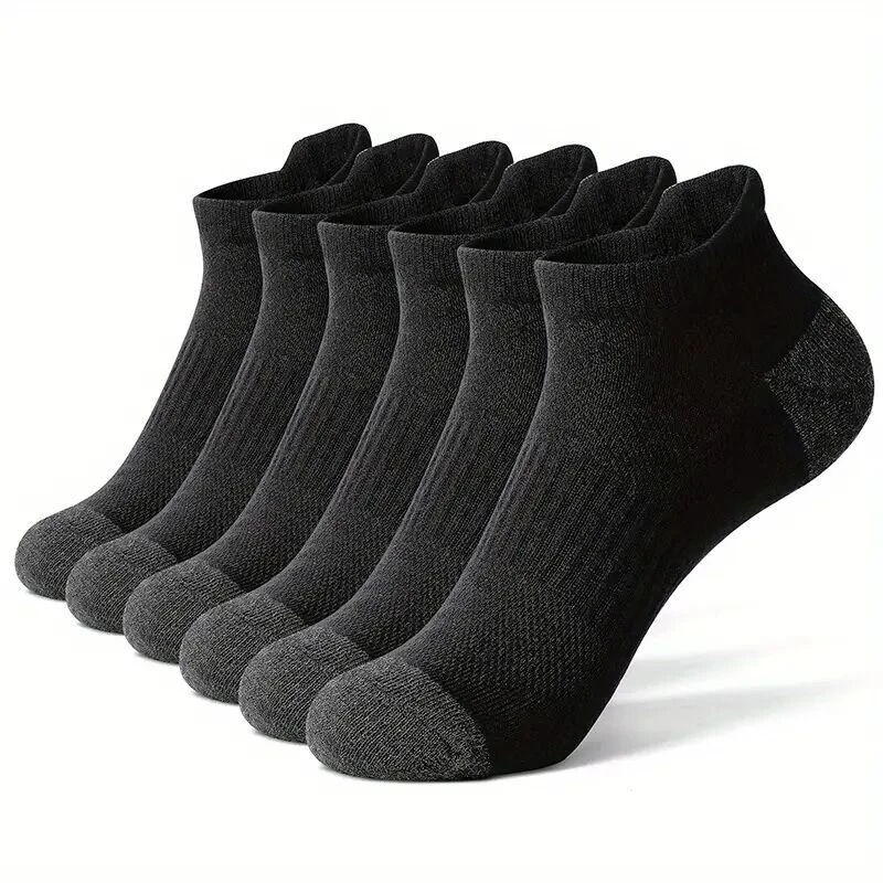 6 Pair Cotton Men Socks Comfy Solid Color Male's Short Sock Summer Cycling Breathable Mesh Running Ankle Socks